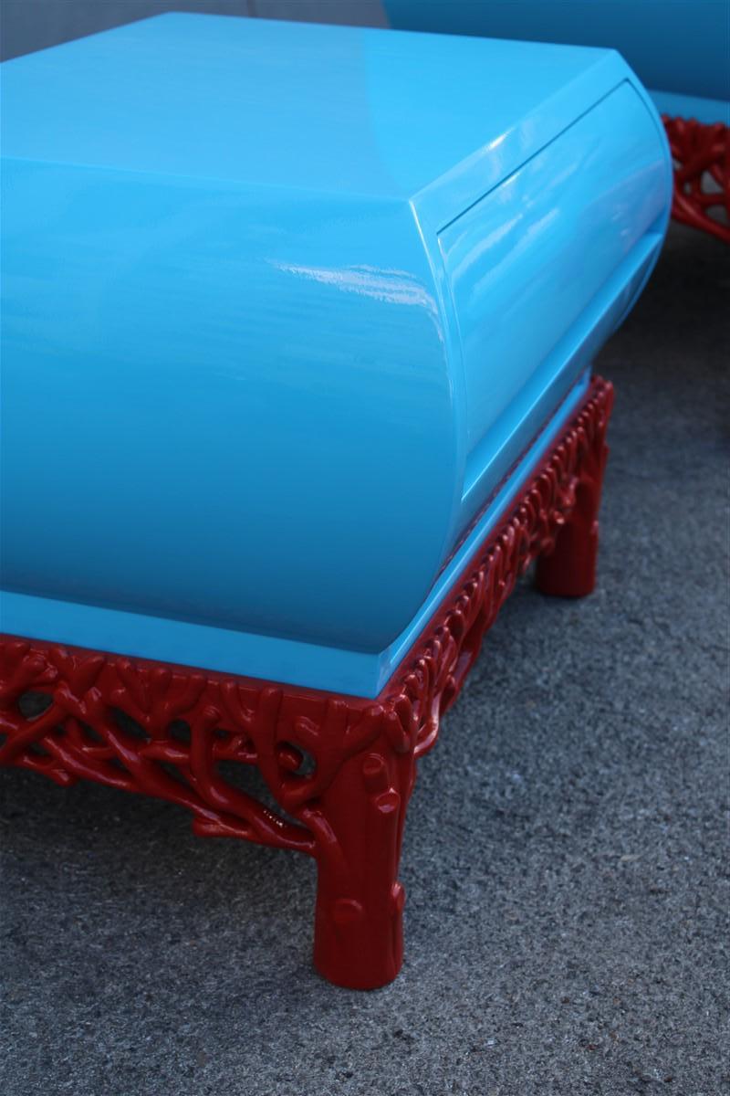 Wood Decotarive Bedroom Sets Arpex Roma 1970 in sea Blue and Red Coral Made in Italy For Sale