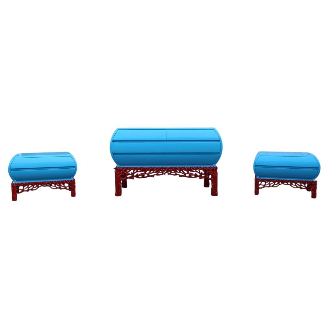 Decotarive Bedroom Sets Arpex Roma 1970 in sea Blue and Red Coral Made in Italy For Sale