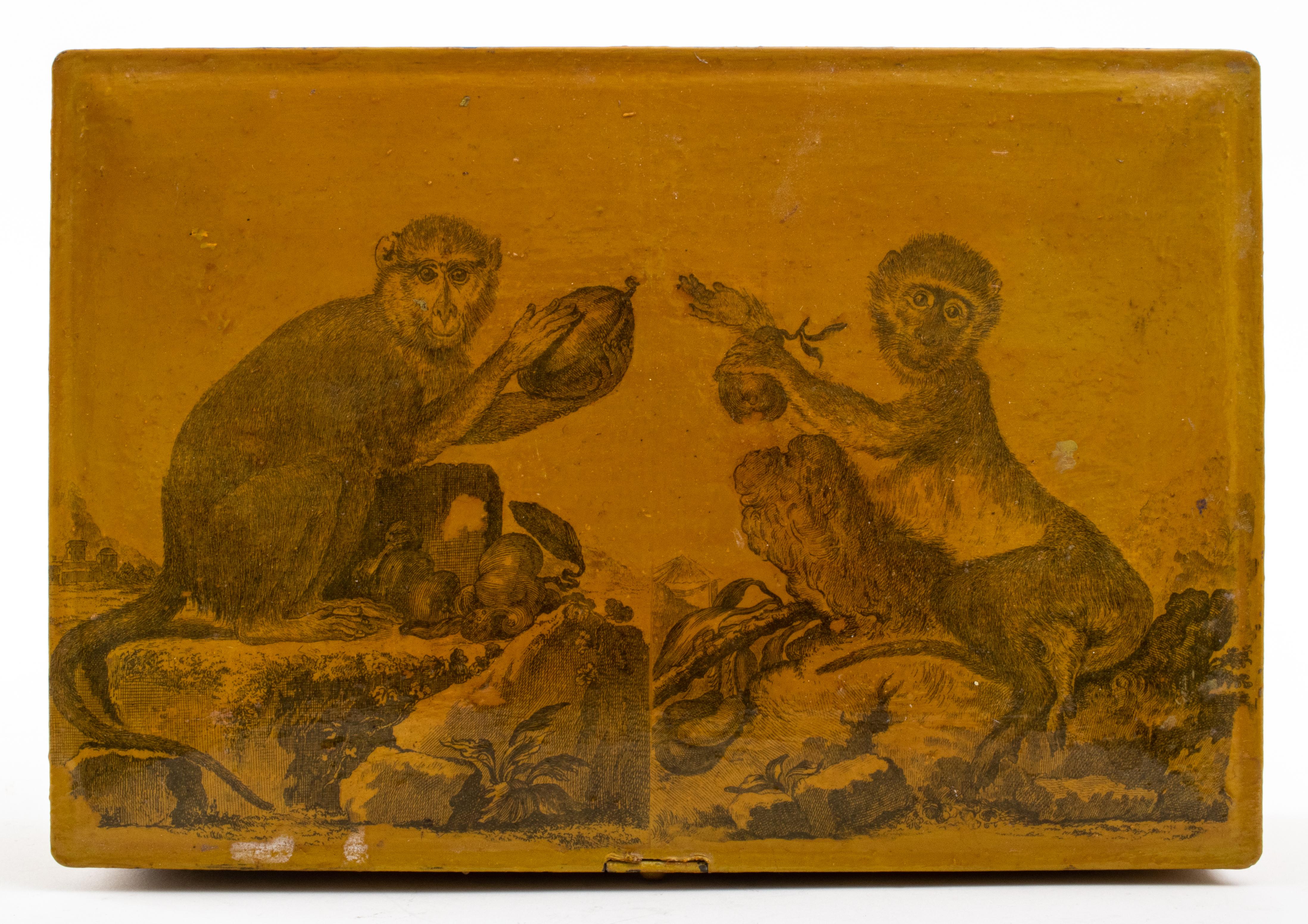 Decoupage-Decorated Painted Casket w/ Monkeys & Flowers For Sale 5