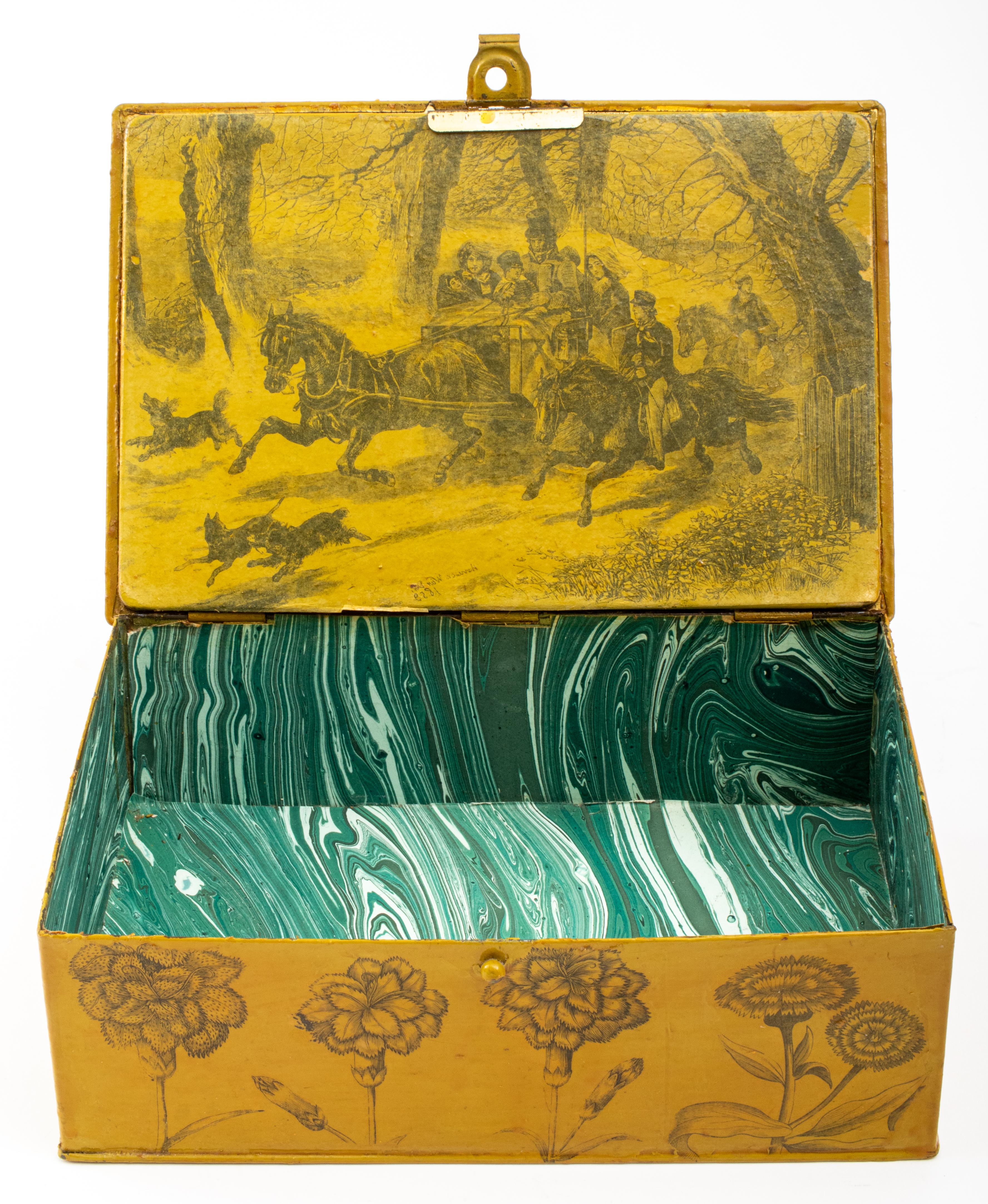 20th Century Decoupage-Decorated Painted Casket w/ Monkeys & Flowers For Sale
