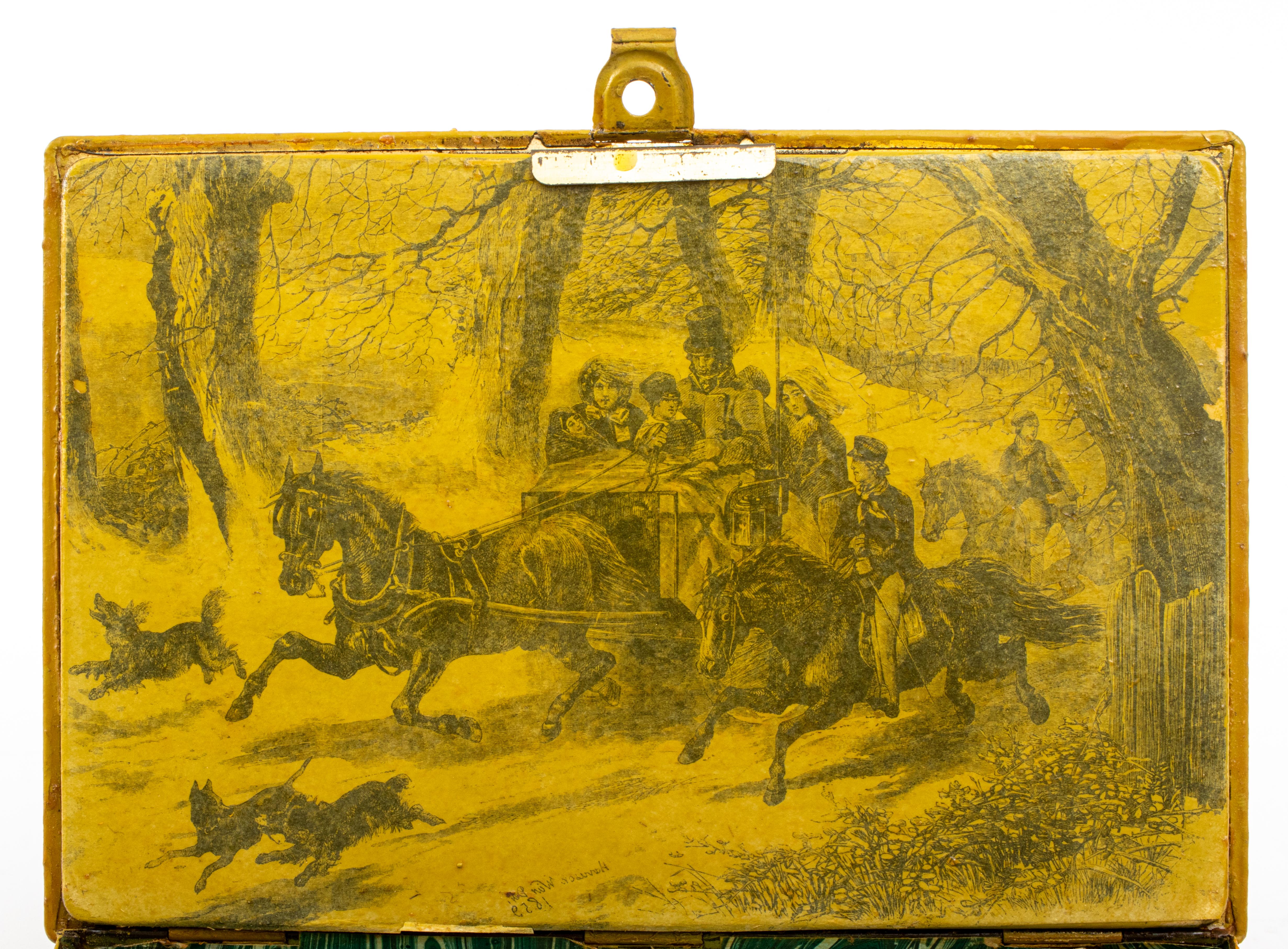 Metal Decoupage-Decorated Painted Casket w/ Monkeys & Flowers