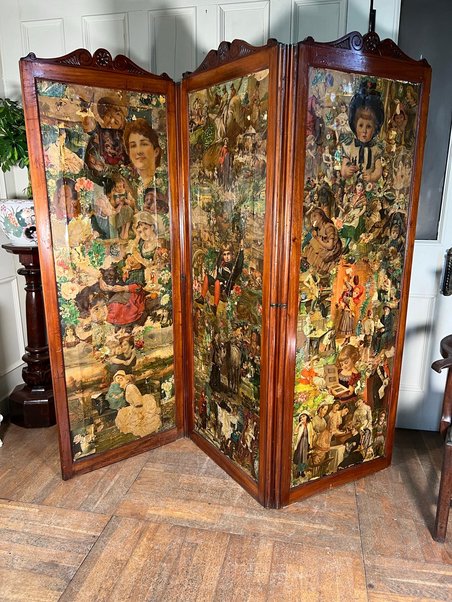 19th Century Decoupage Room Screen For Sale