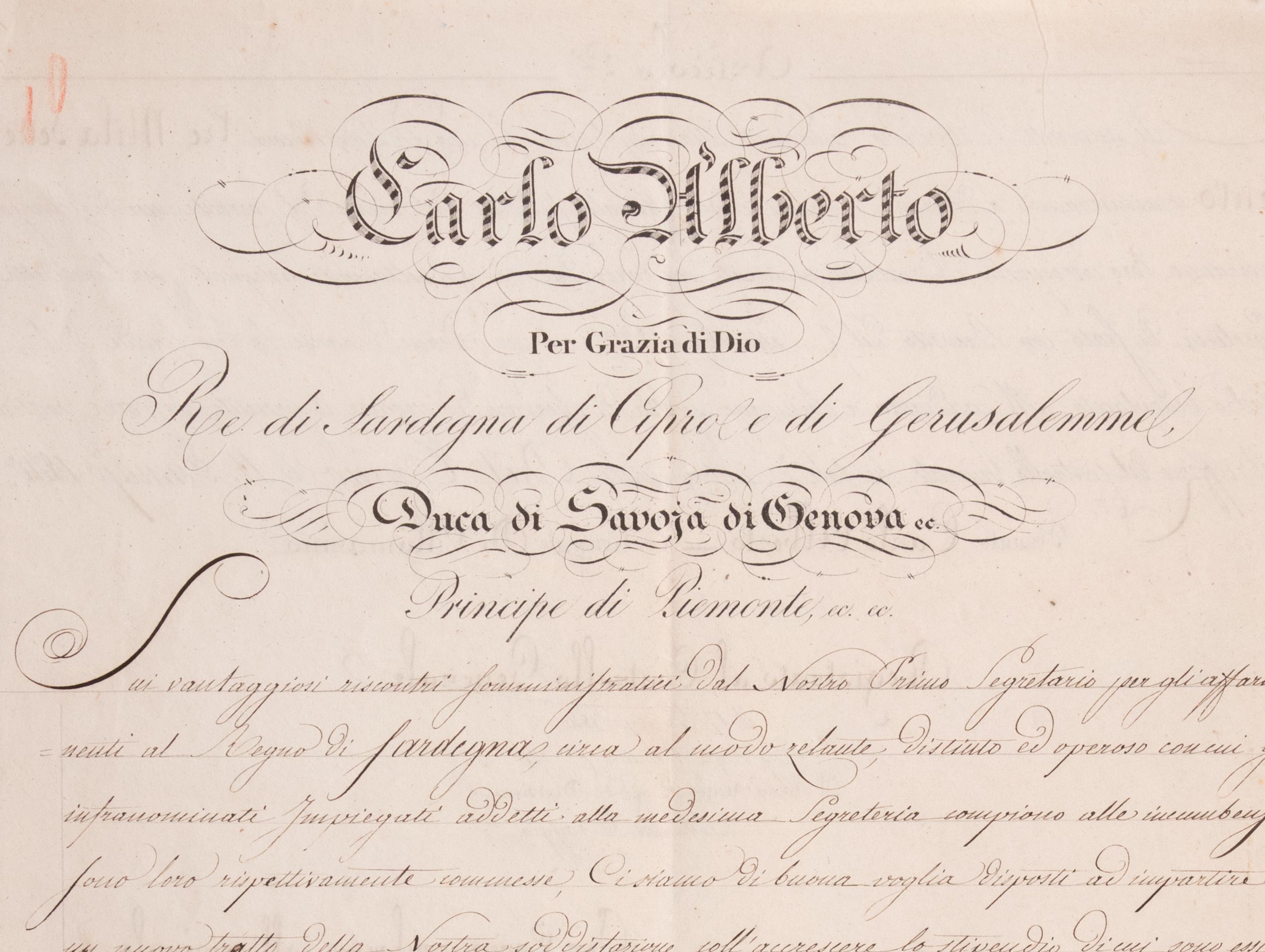 Decreto sull'aumento degli stipendi nel Regno di Sardegna In condizioni buone in vendita a Roma, IT