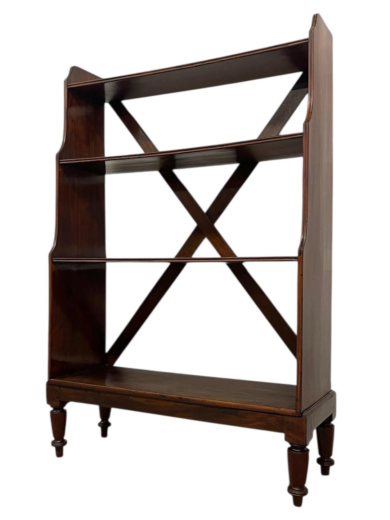 Decrorative Wooden Bookcase with X-Back Support and Turned Legs For Sale