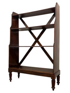 Vintage Decrorative Wooden Bookcase with X-Back Support and Turned Legs