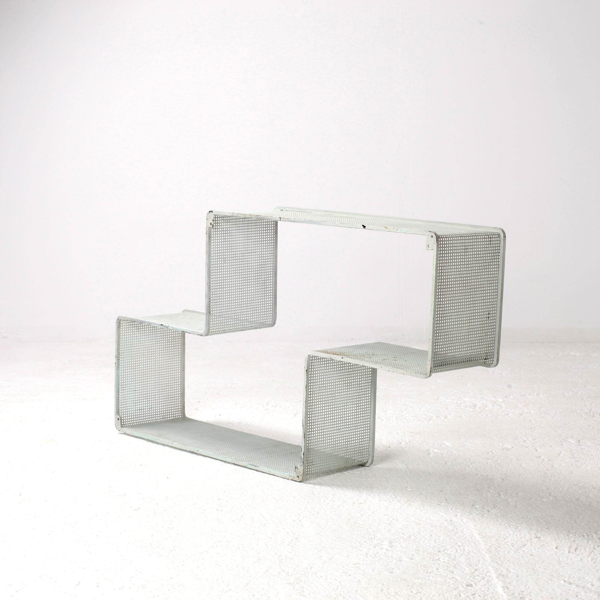 Mid-Century Modern Dedal Wall Shelf by Mathieu Mategot, Perforated Steel, circa 1950, France