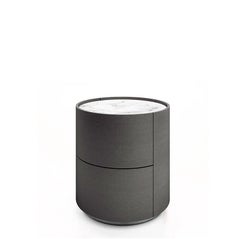 Dedalo 2-drawer round nightstand 17" - Dark Gray Ash/Calacatta Marble Glass