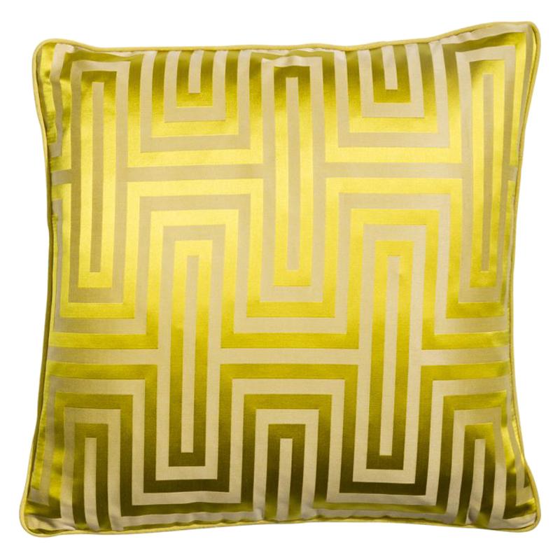 Dedalus Absinthe Yellow Geometric Silk Cushion Pillow For Sale