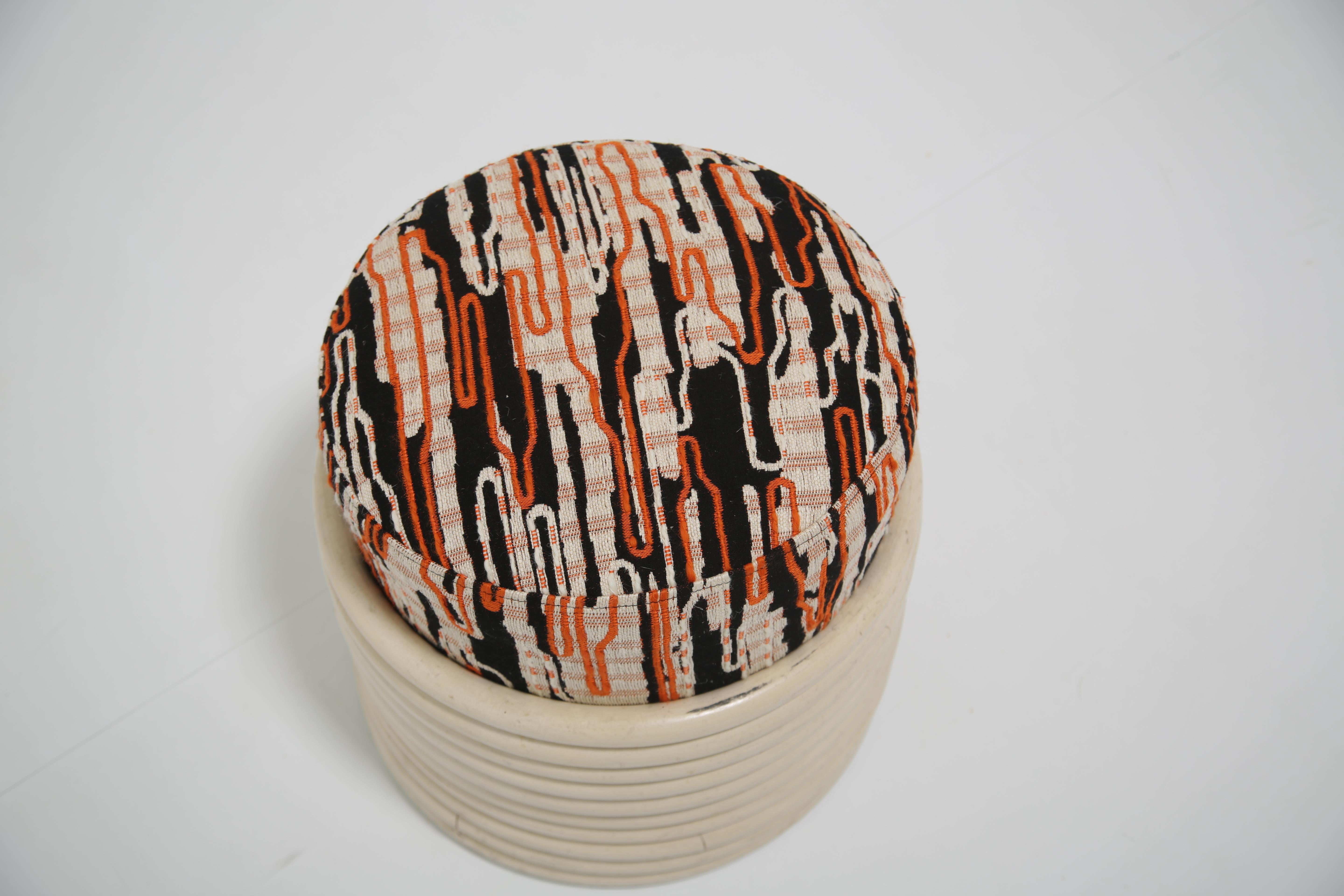 Dedar Fabric Ani Albers pattern covered White  Bamboo mid-century stool In Good Condition For Sale In Dublin 8, IE