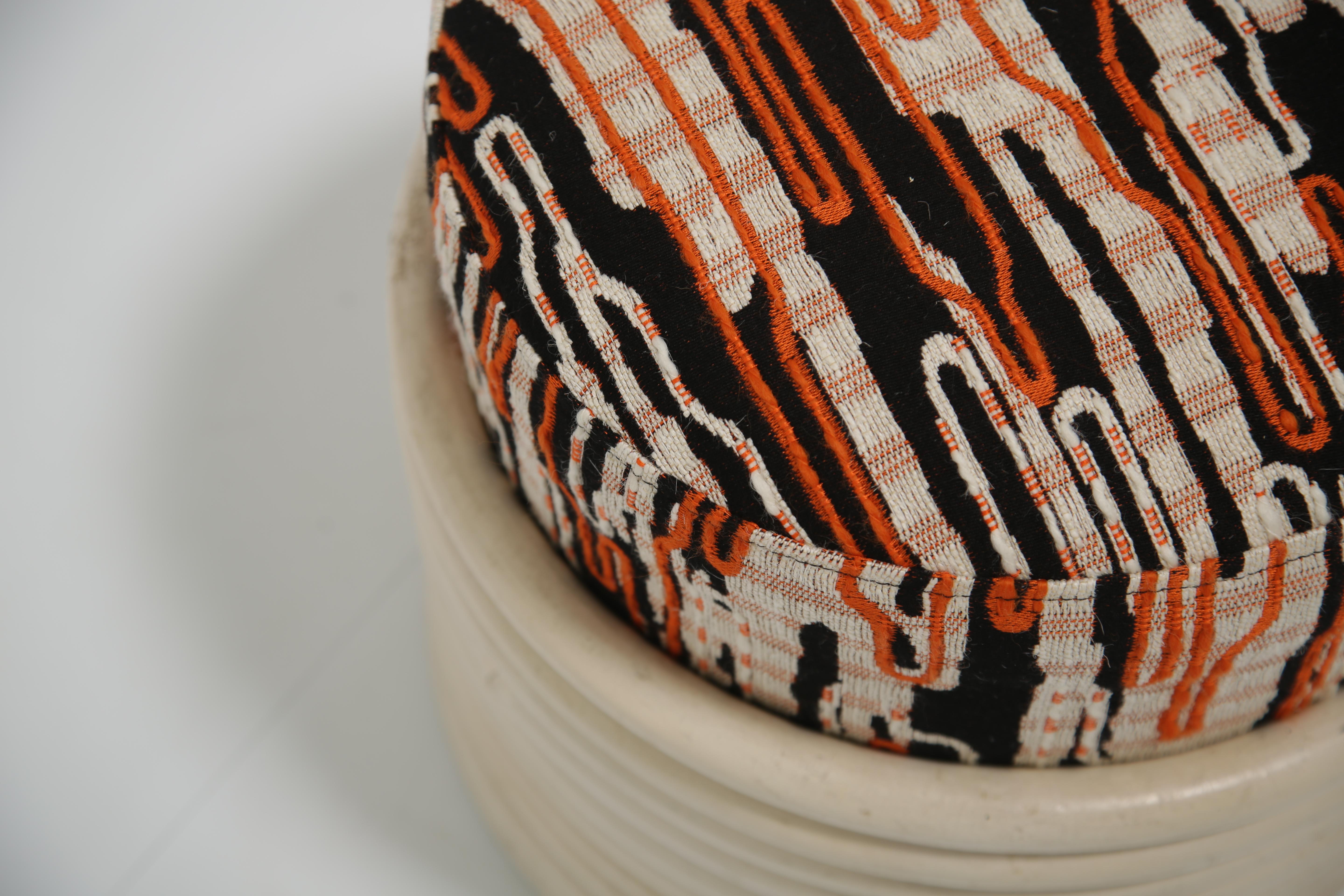 Mid-20th Century Dedar Fabric Ani Albers pattern covered White  Bamboo mid-century stool For Sale