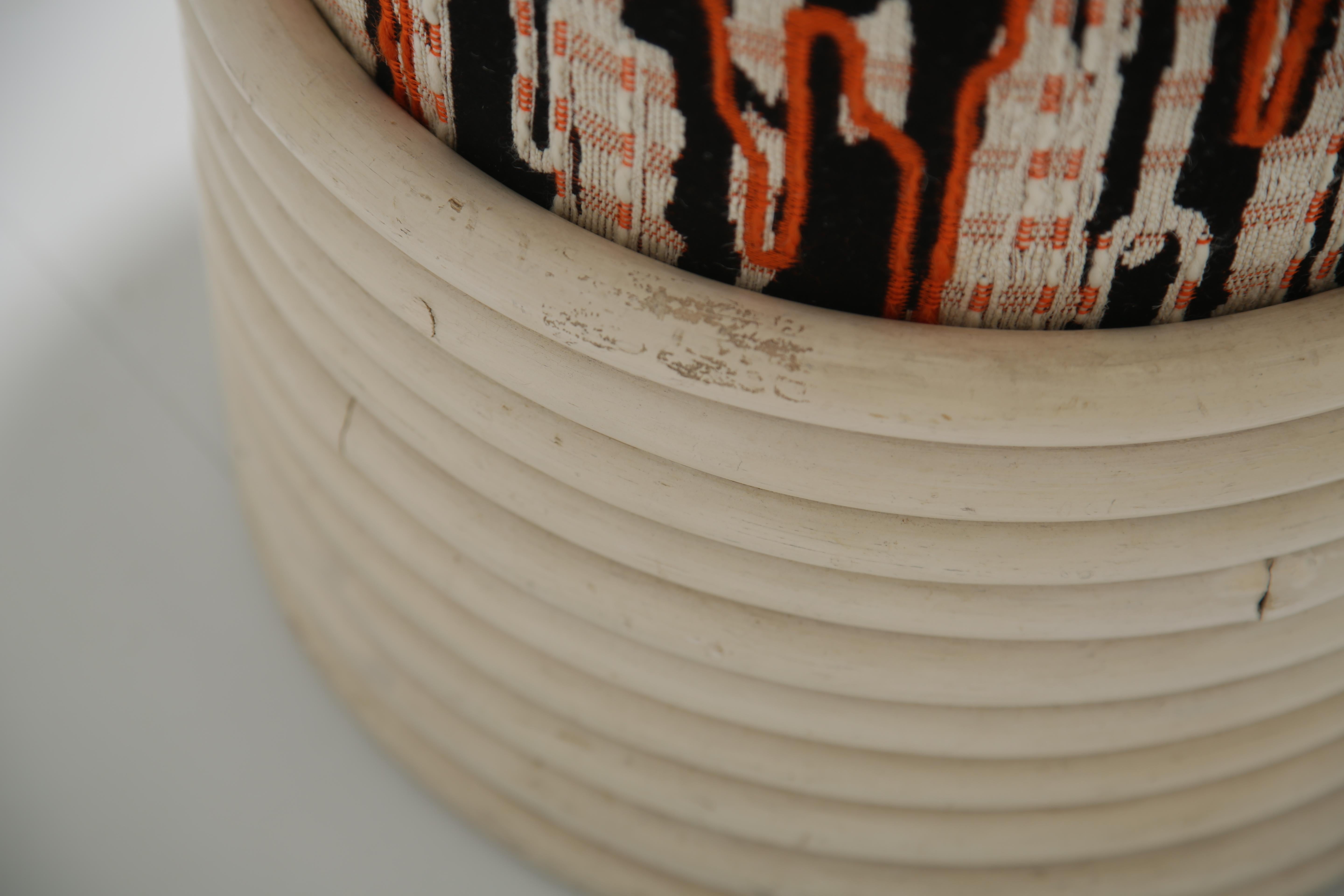 Dedar Fabric Ani Albers pattern covered White  Bamboo mid-century stool For Sale 1
