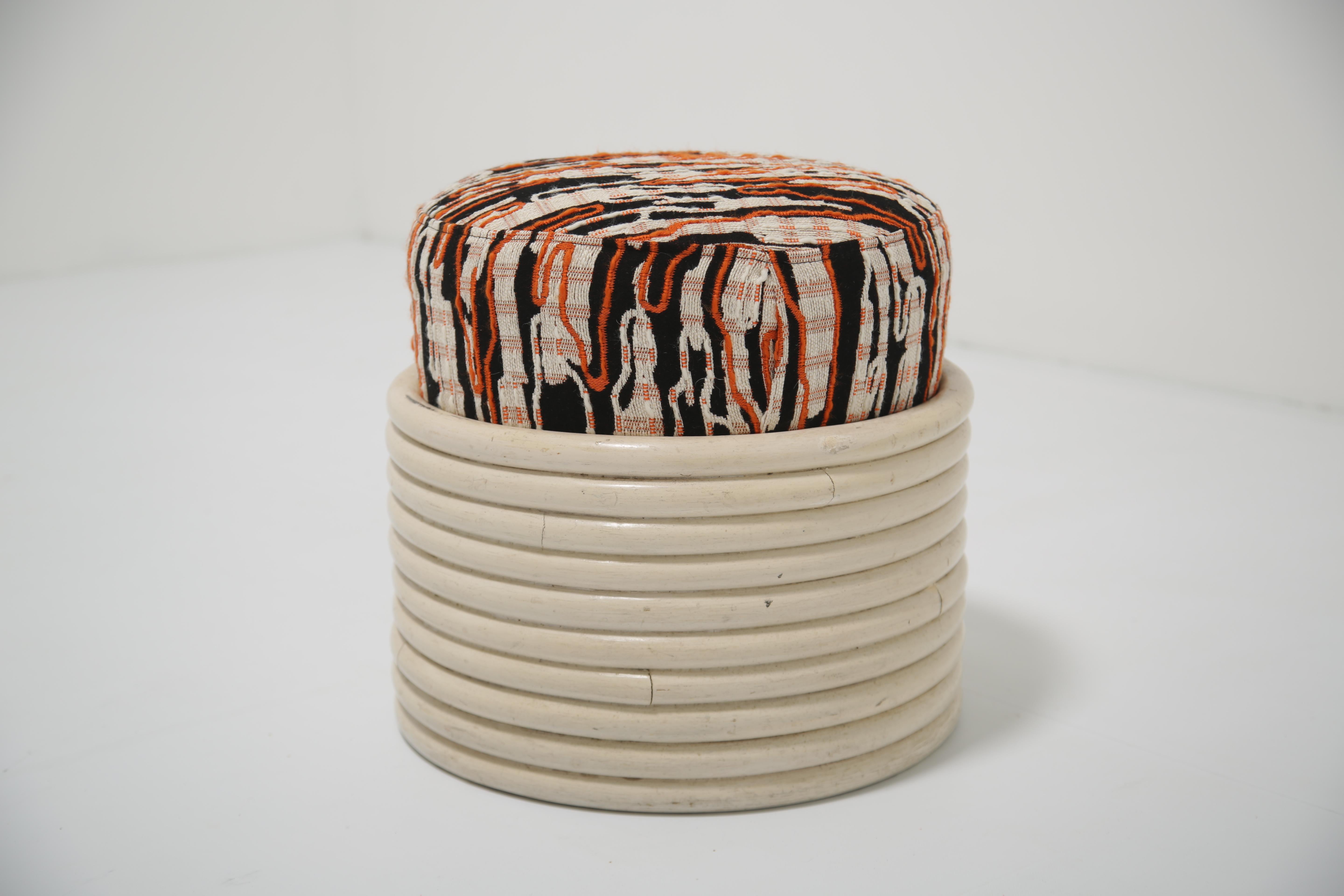 Dedar Fabric Ani Albers pattern covered White  Bamboo mid-century stool For Sale 4