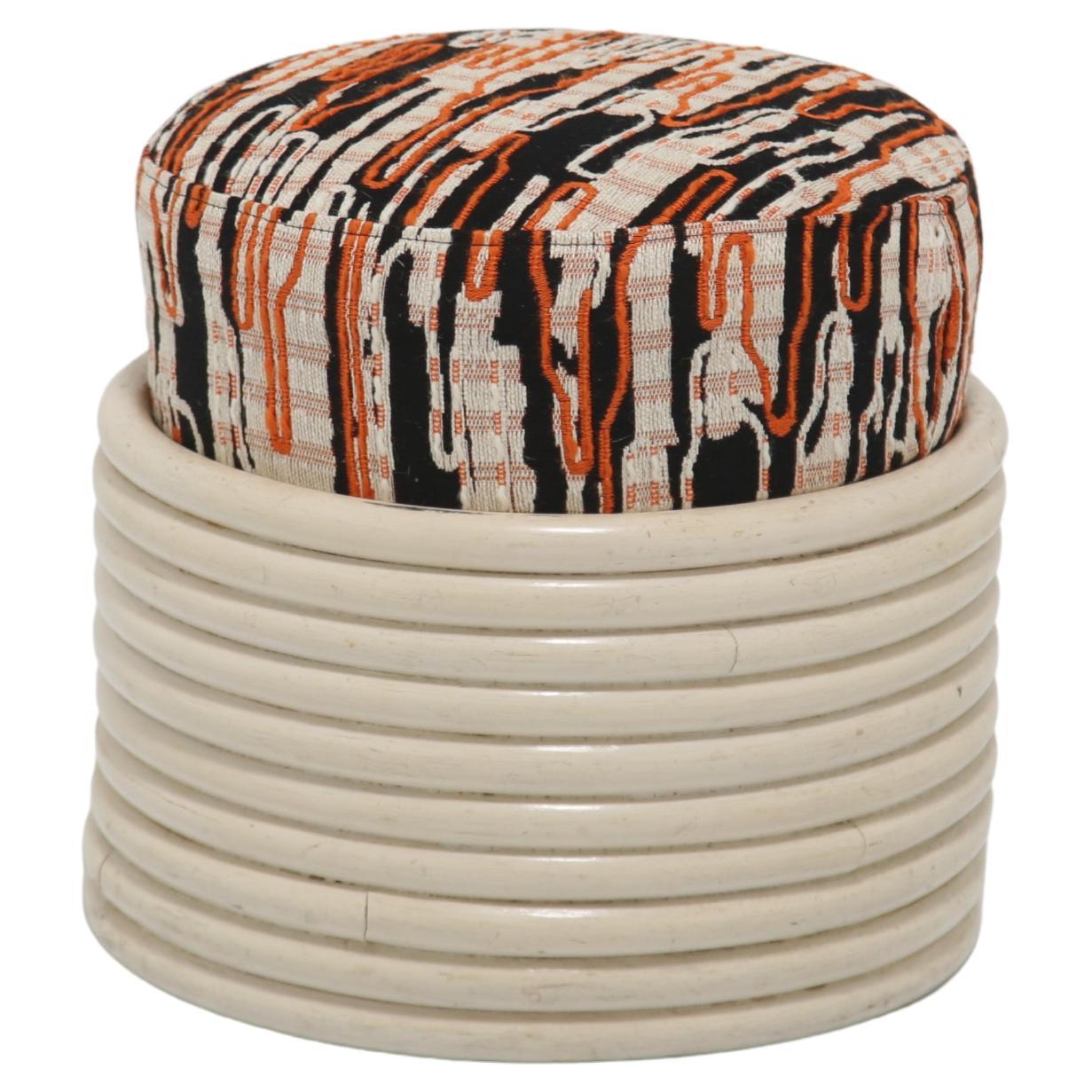 Dedar Fabric Ani Albers pattern covered White  Bamboo mid-century stool For Sale