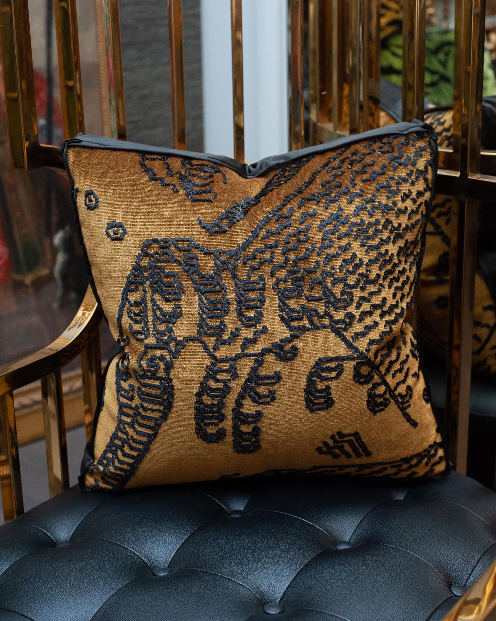 Canadian Dedar Tiger Mountain Fauve Black and Gold Velvet Pillow by Studio Maison Nurita