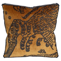 Dedar Tiger Mountain Fauve Black and Gold Velvet Pillow by Studio Maison Nurita