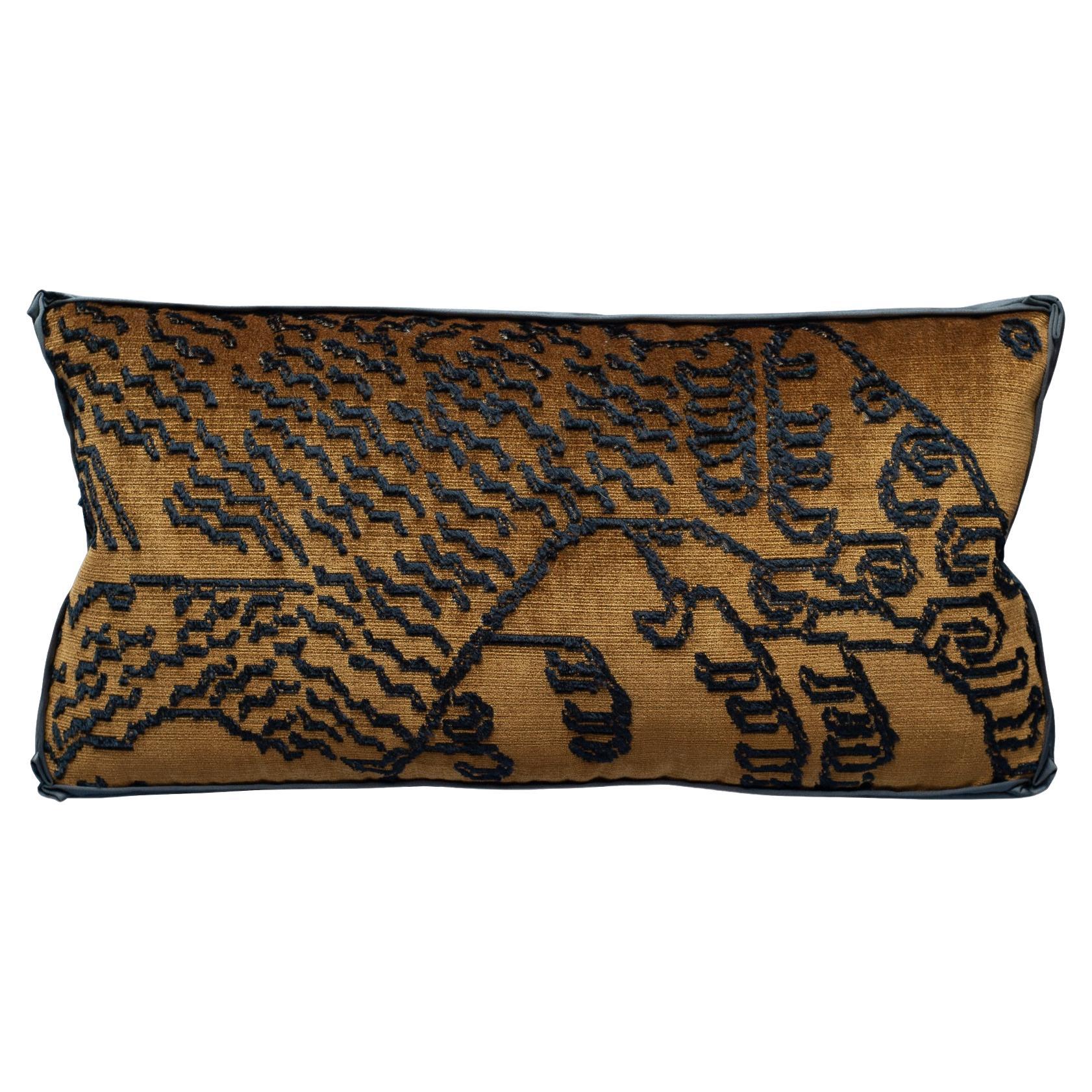 Dedar Tiger Mountain Fauve Black and Gold Velvet Pillow by Studio Maison Nurita