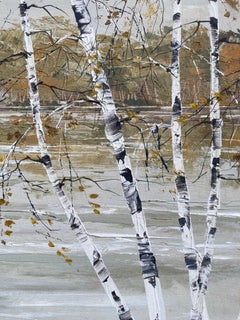 "Autumn Birches, Wallkill River, New Jersey" - Framed 20th Century Oil Landscape