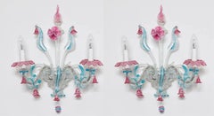 Pair of Sconce Murano Glass Pink and Light Blue 1980s Italy