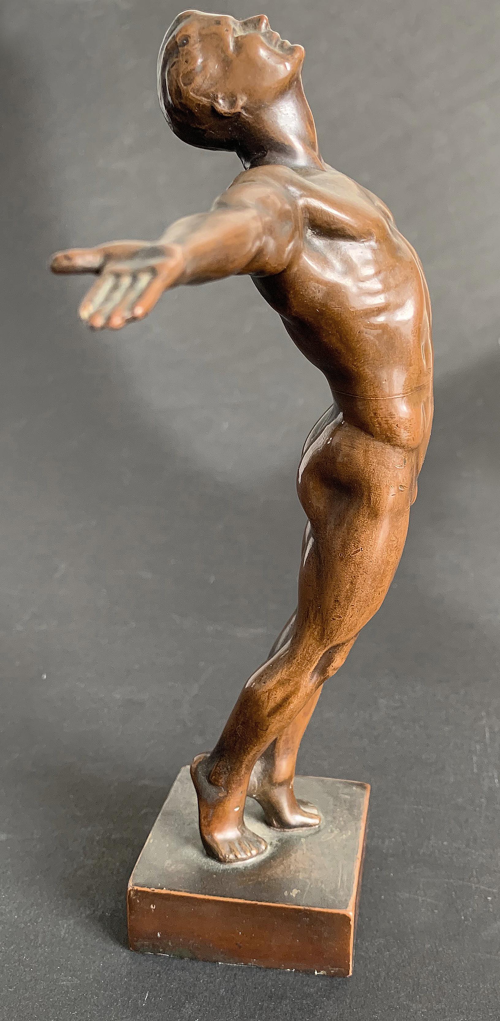 Early 20th Century ‘Dedication to Service, ’ Rare Art Deco Sculpture with Male Nude by Burnham