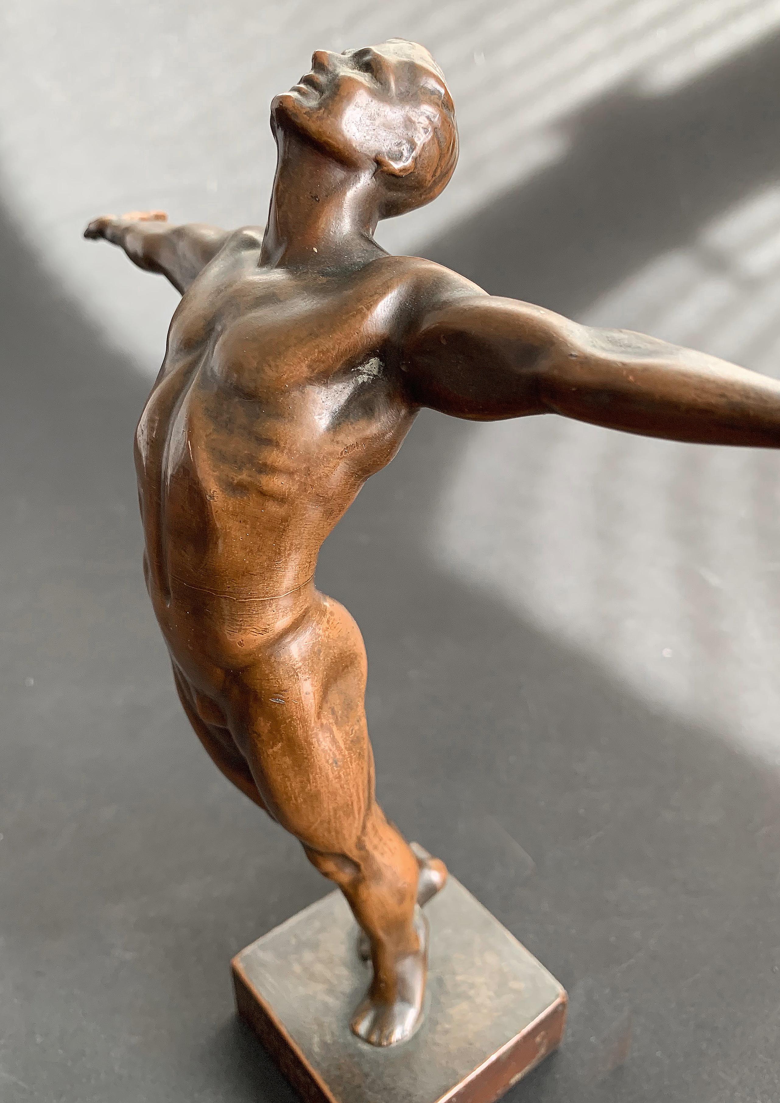‘Dedication to Service, ’ Rare Art Deco Sculpture with Male Nude by Burnham 1