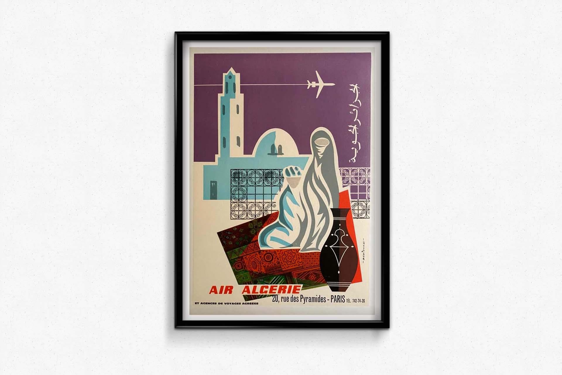 CIRCA 1950 Original-Reiseplakat von Dedienne für Air Algérie im Angebot 1