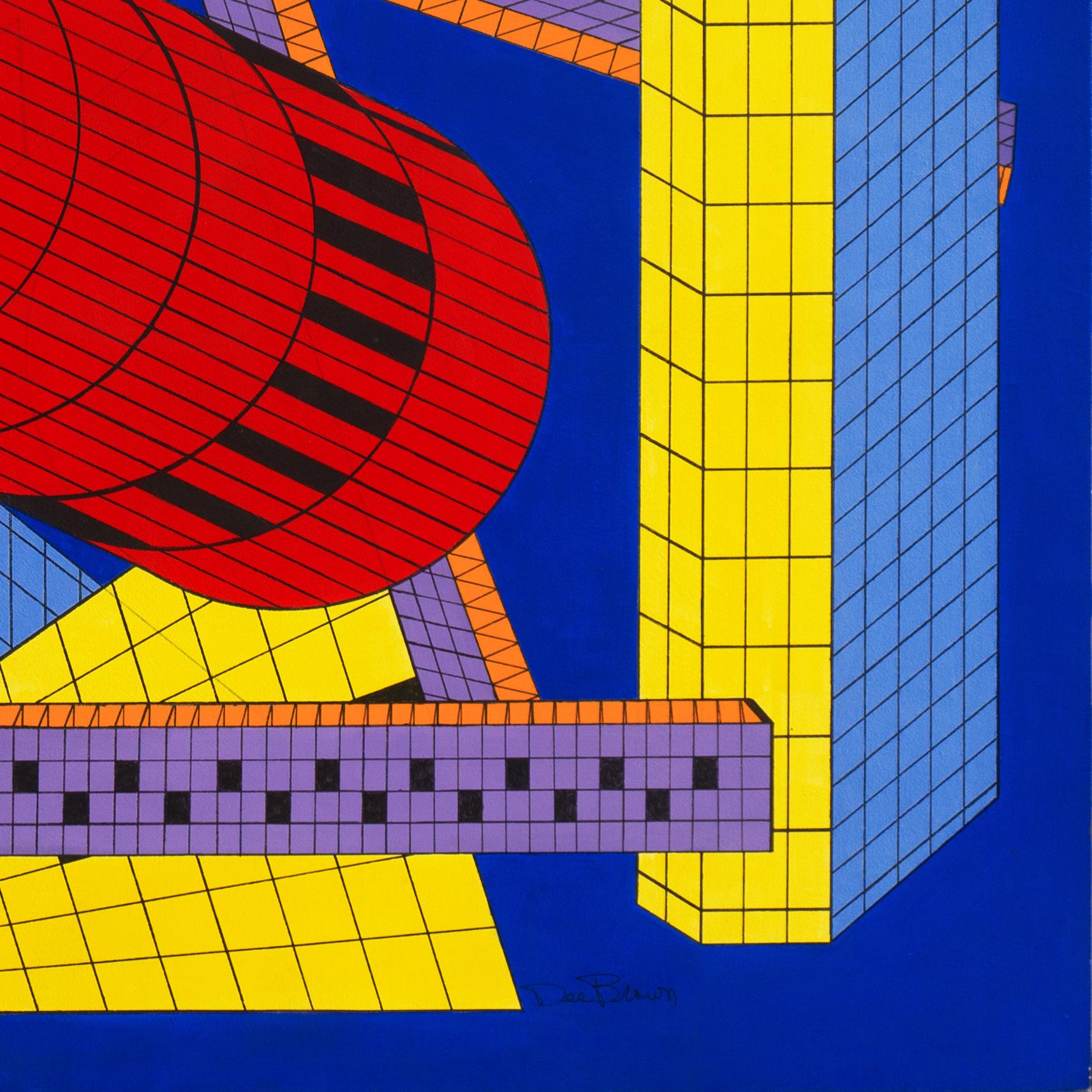 'Red Cylinder', Very Large San Francisco Bay Area Constructivist Abstract, Lego - Purple Abstract Painting by Dee Brown
