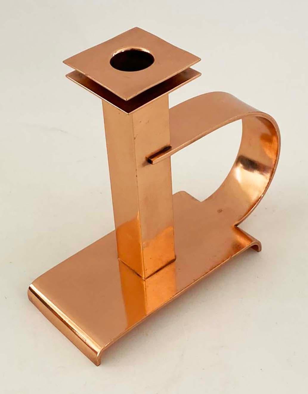 Dee Handle Copper Candlesticks by Albert Reimann for Chase Brass & Copper Co. For Sale 4