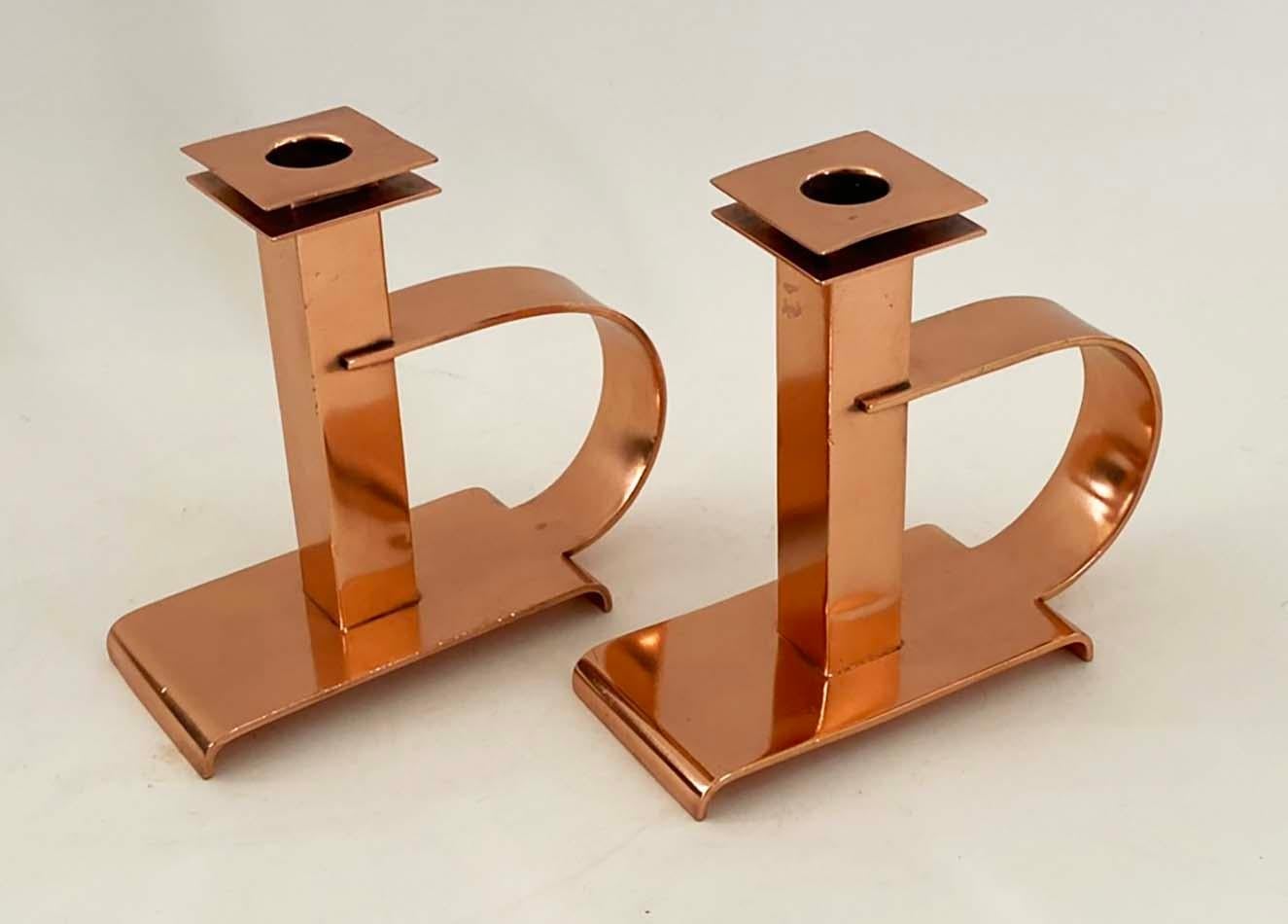 Dee Handle Copper Candlesticks by Albert Reimann for Chase Brass & Copper Co. For Sale 5