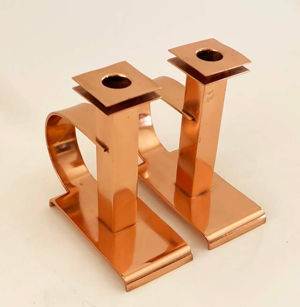 Dee Handle Copper Candlesticks by Albert Reimann for Chase Brass & Copper Co. For Sale 7