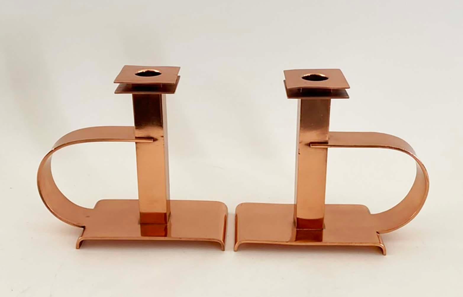 Dee Handle Copper Candlesticks by Albert Reimann for Chase Brass & Copper Co. For Sale 8