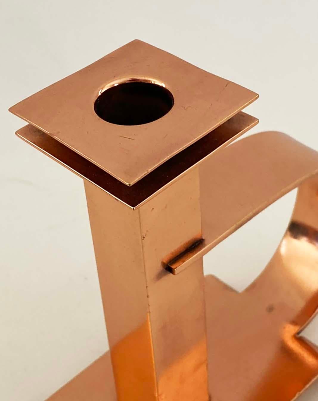 Mid-20th Century Dee Handle Copper Candlesticks by Albert Reimann for Chase Brass & Copper Co. For Sale