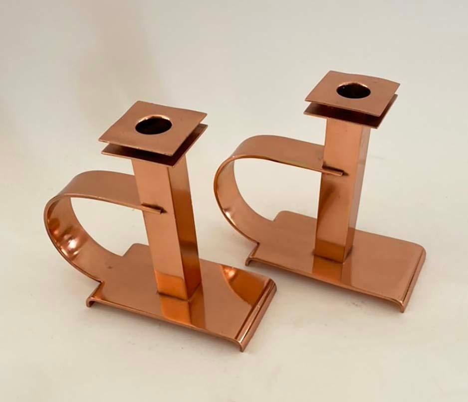 Dee Handle Copper Candlesticks by Albert Reimann for Chase Brass & Copper Co. For Sale 1