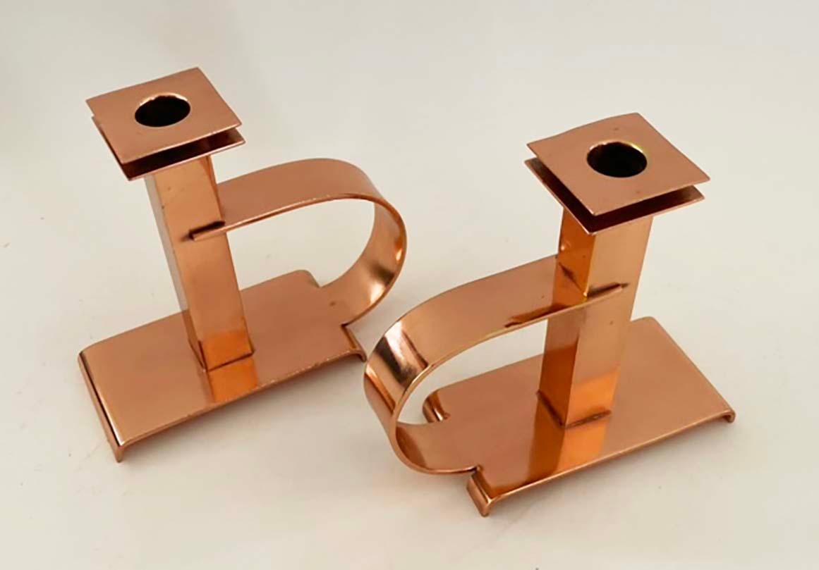 Dee Handle Copper Candlesticks by Albert Reimann for Chase Brass & Copper Co. For Sale 3