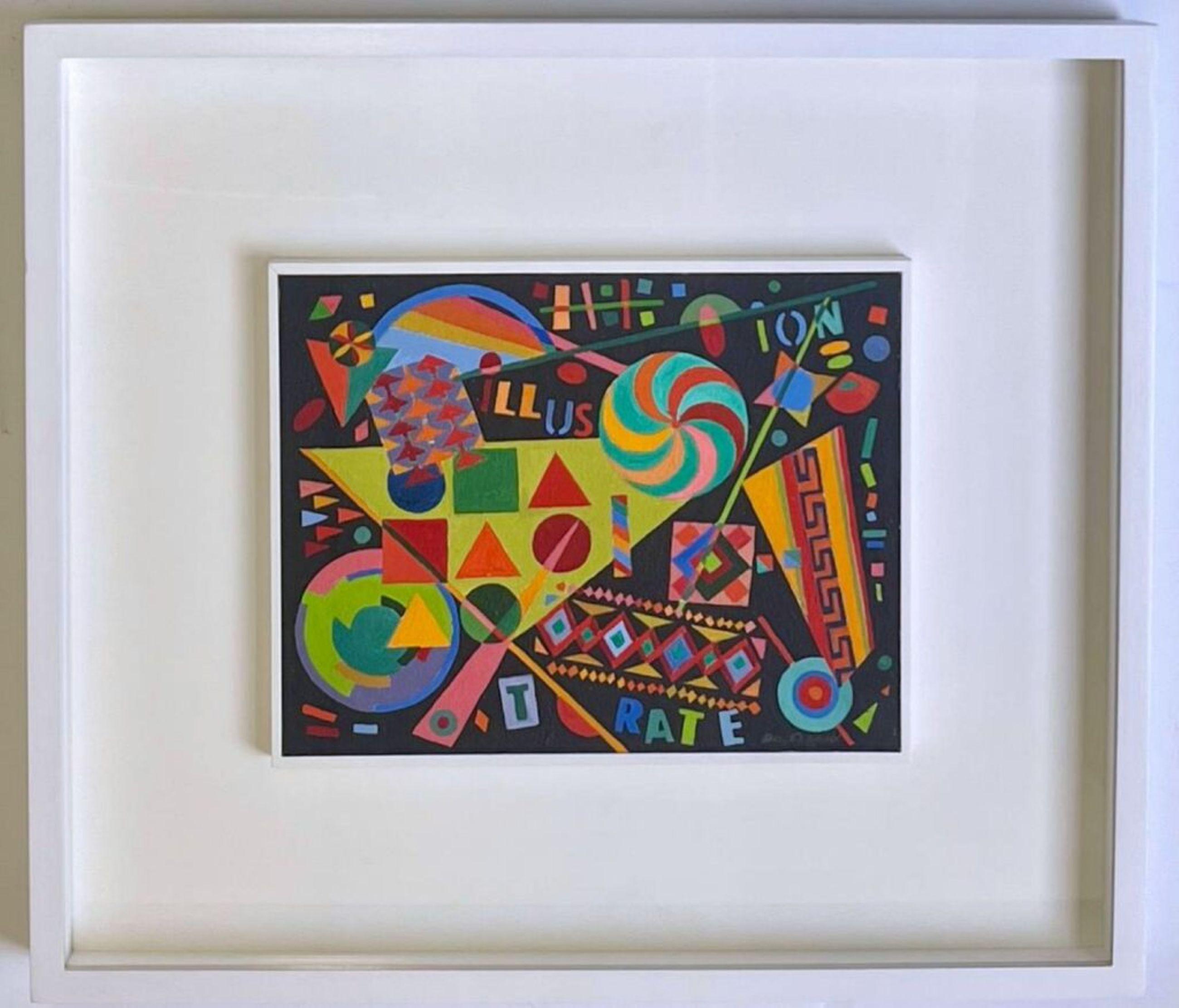 Illustrated Illusion, dipinto a olio su tavola, firmato 2X Andre Zarre gallery Incorniciato - Painting Astrattismo geometrico di Dee Shapiro