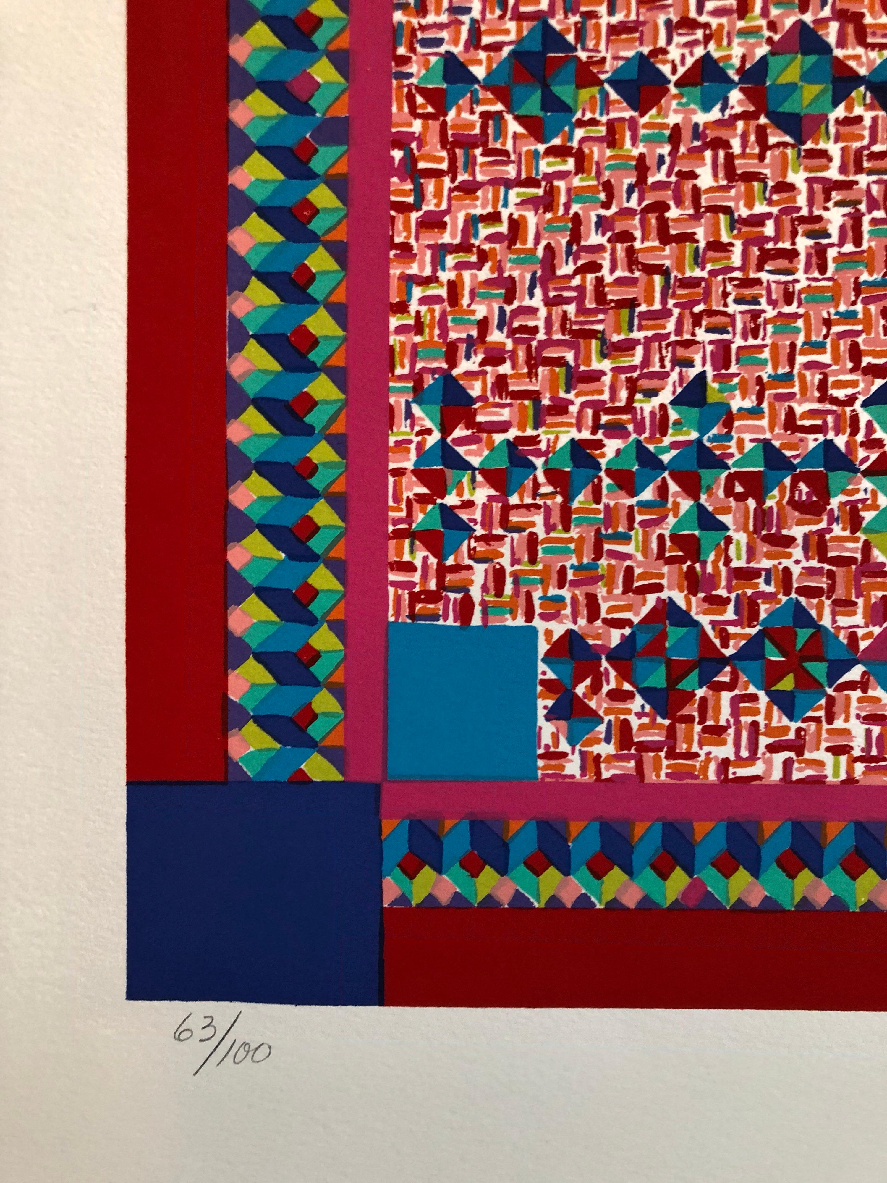 Quilt- oder Perserteppich Serigraphie-Muster und Dekoration Feministischer Lithographie-Druck (Geometrische Abstraktion), Print, von Dee Shapiro
