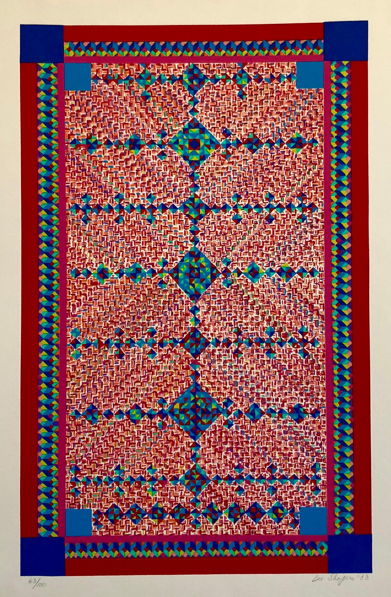 Dee Shapiro Abstract Print - Quilt or Persian Rug Serigraph Pattern and Decoration Feminist Lithograph Print