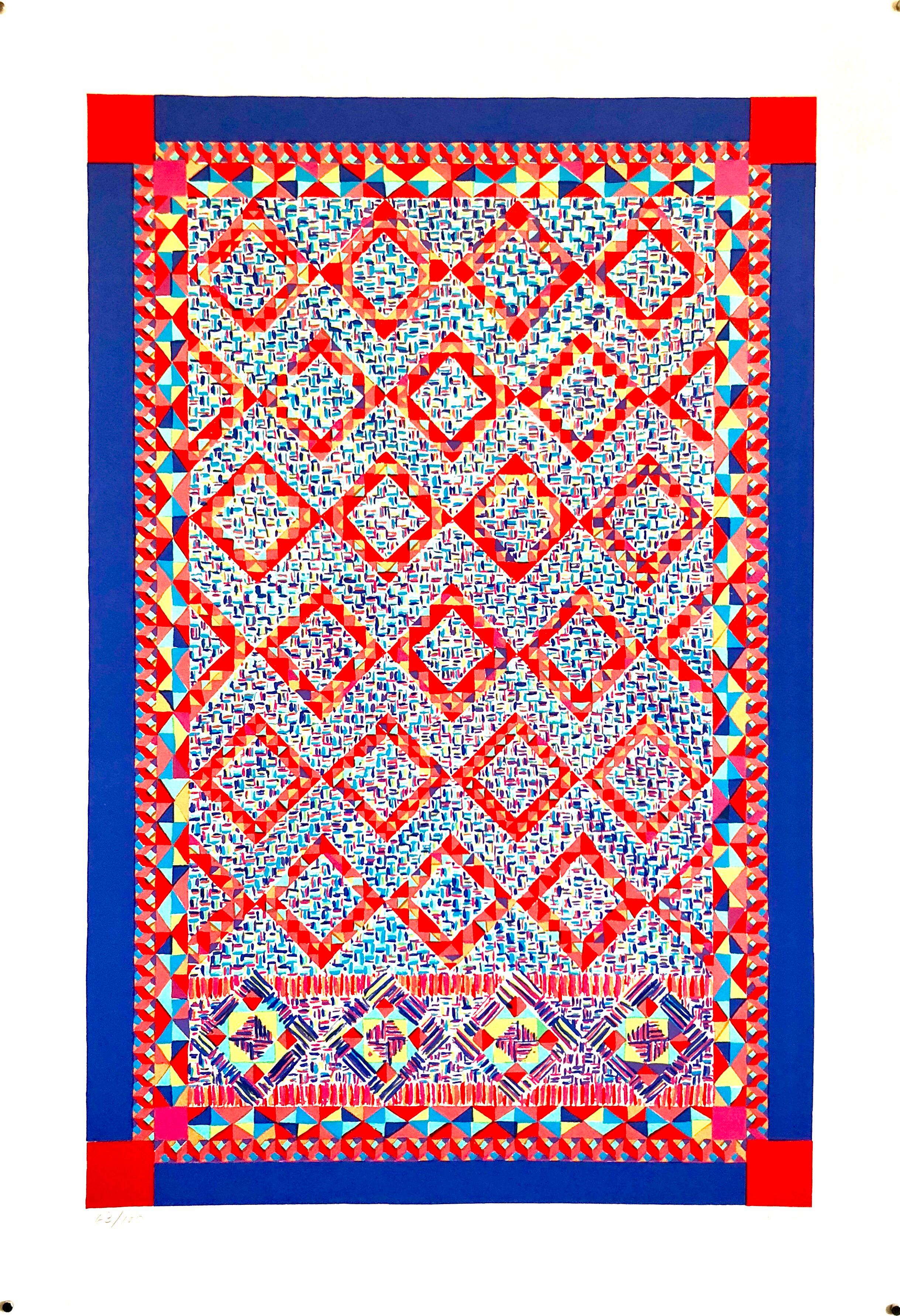 Dee Shapiro Abstract Print - Quilt or Persian Rug Serigraph Pattern and Decoration Feminist Lithograph Print