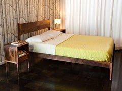 Deeble Classic Modern Bed & Nightstand Set, Midcentury Walnut Minimalist Queen