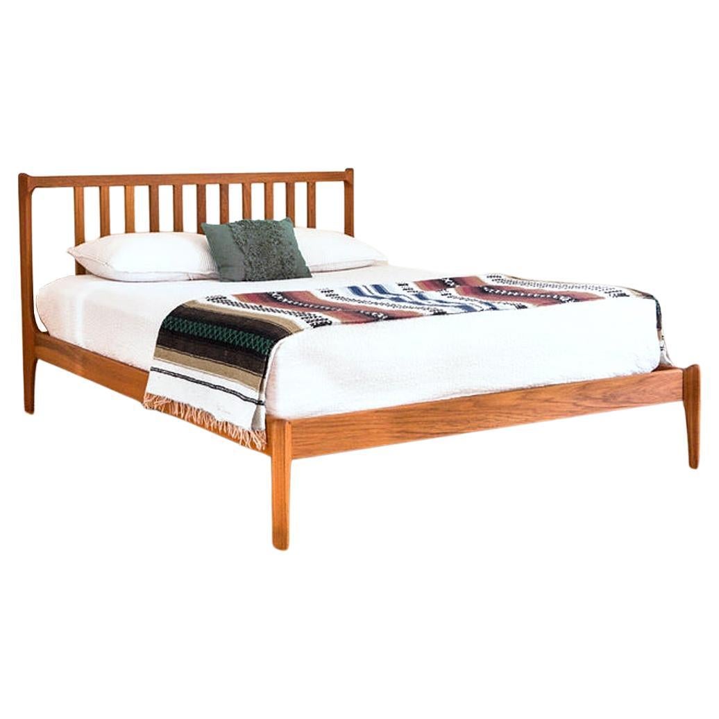 Deeble Slat Bed, Mid-Century Modern, Solid Teak, Minimalist Shaker, King For Sale