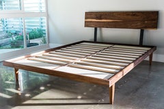 Deeble "Western" Platform Bed, Mid-Century Modern Solid Walnut Storage King