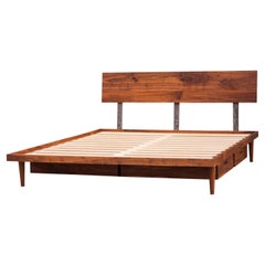 Deeble "Western" Platform Bed, Mid-Century Modern Solid Walnut Storage King