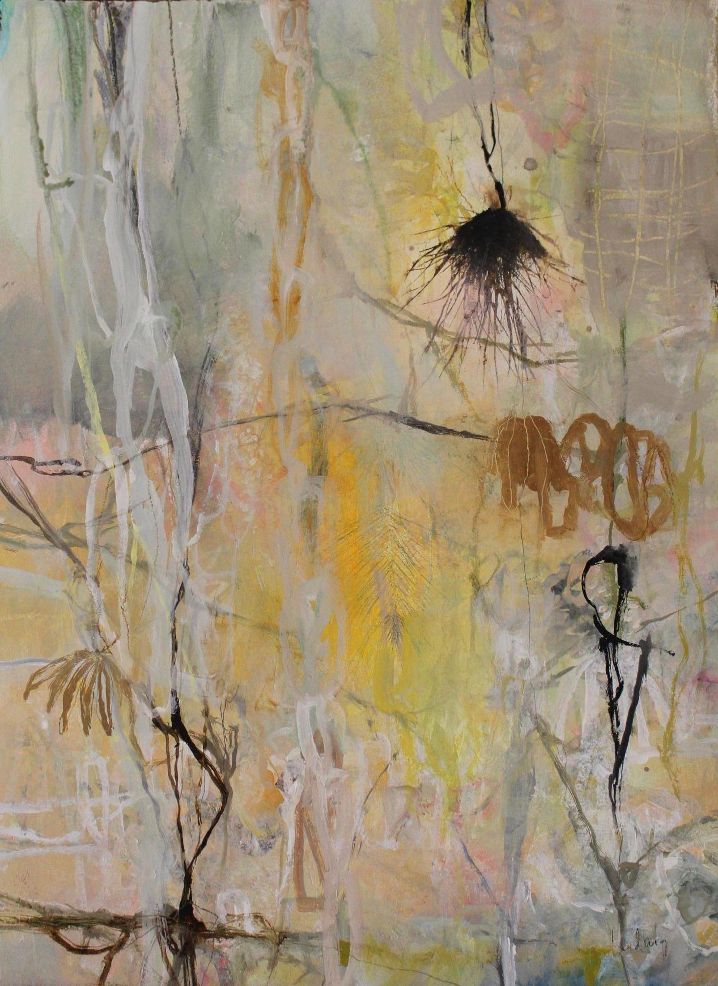 Deedra Ludwig Abstract Painting - "Dormant Season" original acrylic, oil & ink on paper, flora, unframed, abstract