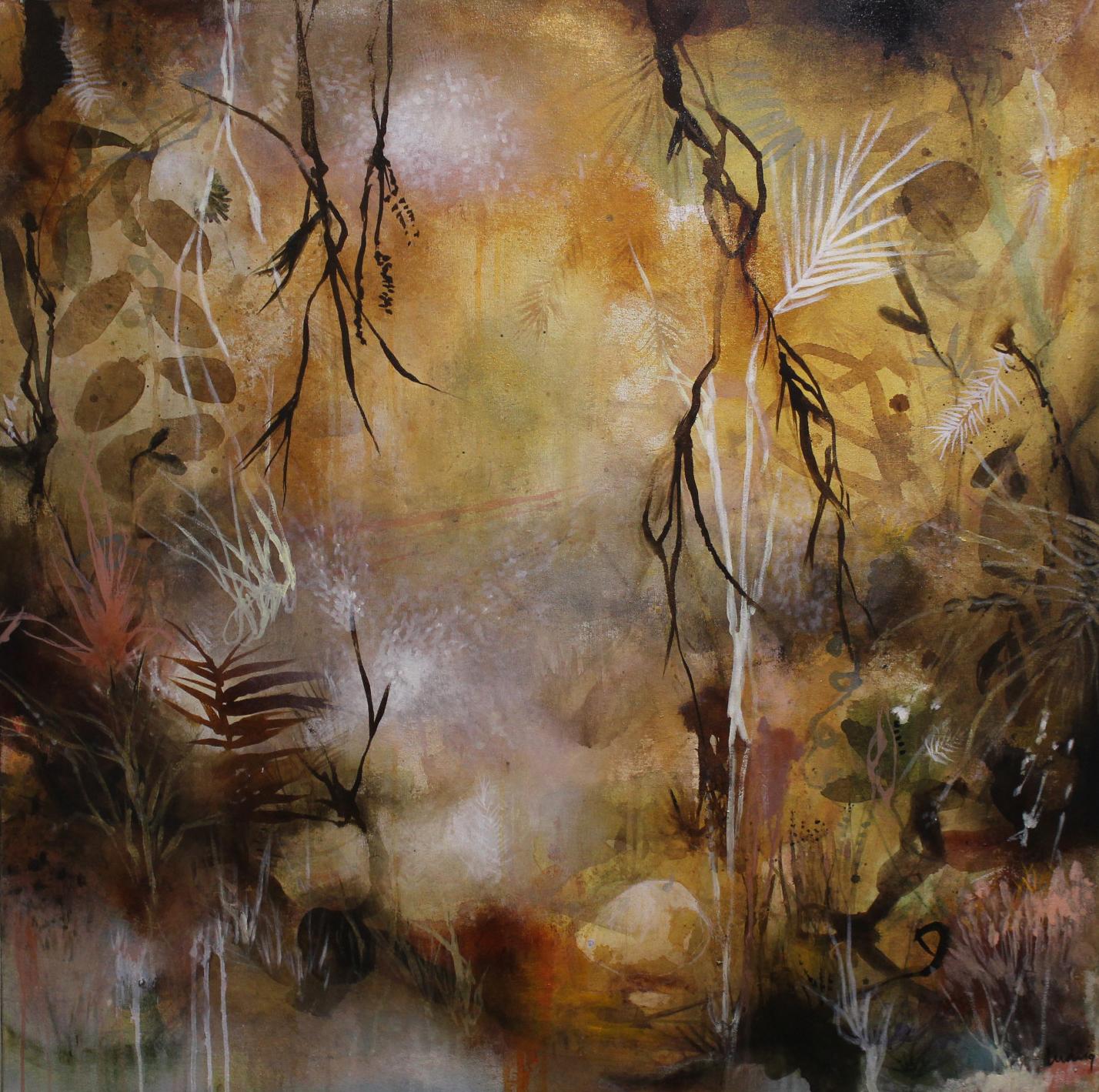 Deedra Ludwig Abstract Painting - "Pathway" original abstract oil and mixed media flora painting on canvas