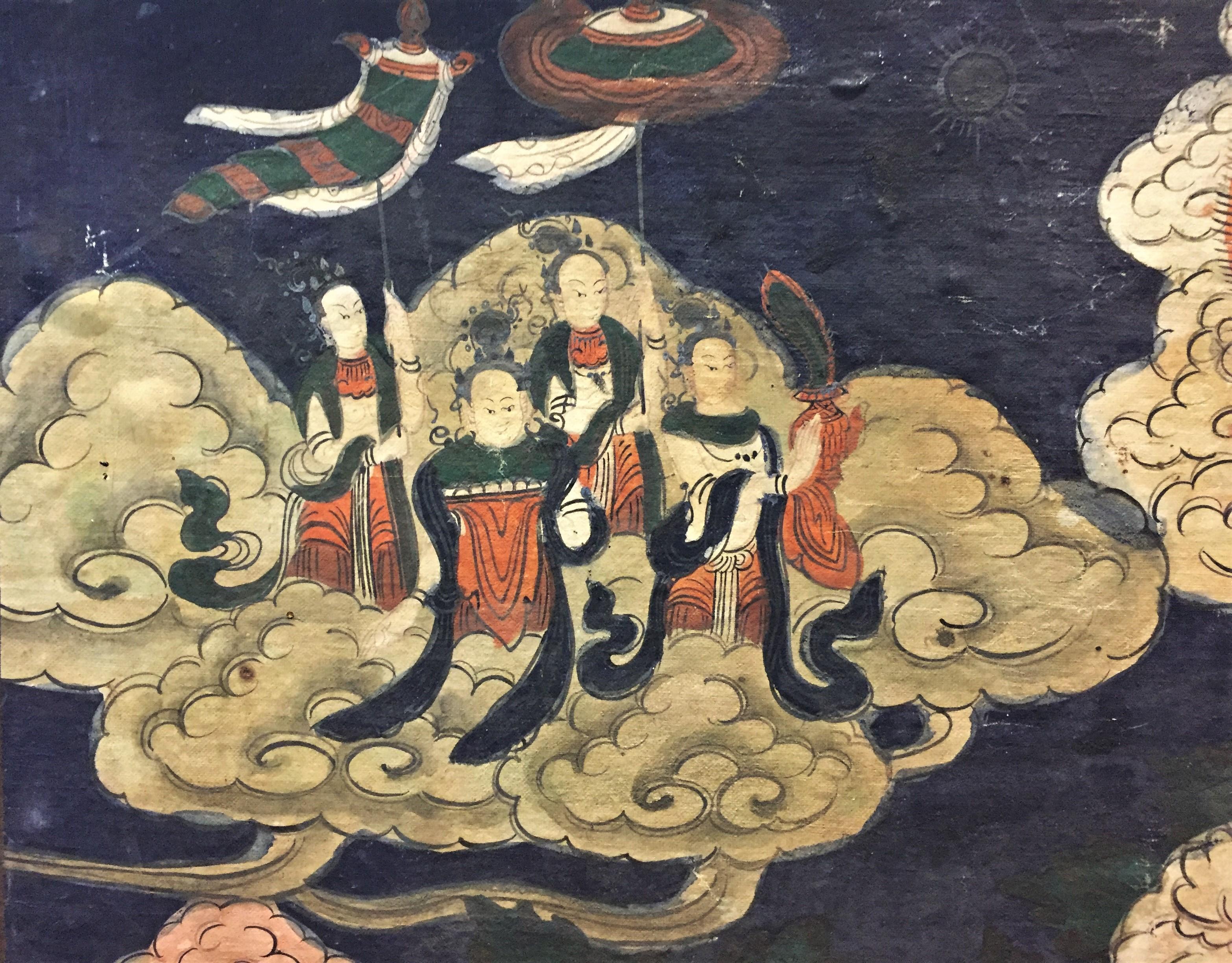 Chinese Deeds of Manjushri, Tibetan Thangka Natural Pigments on Cotton Painting