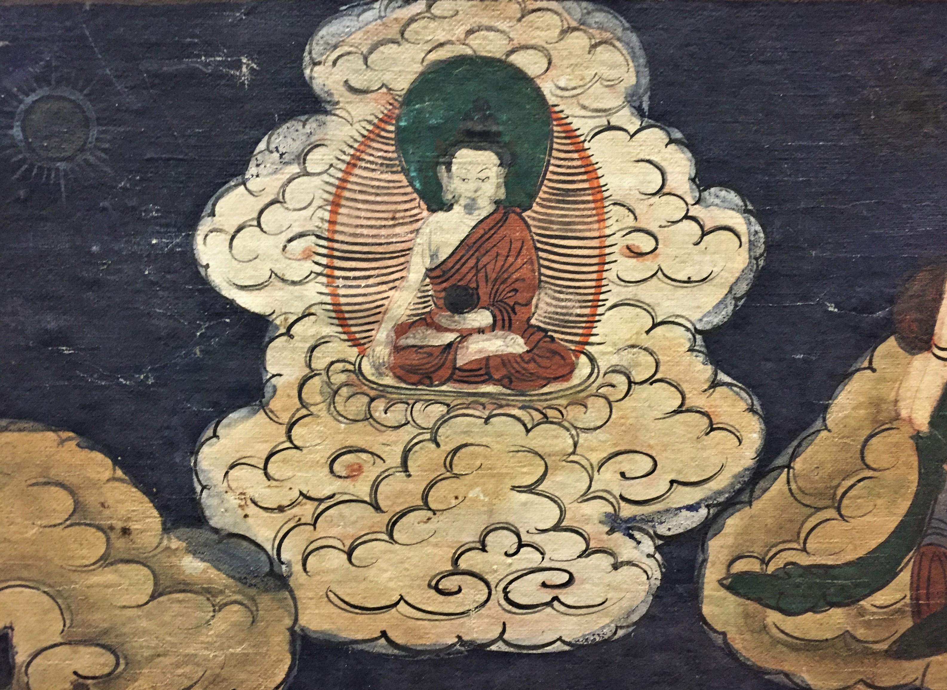 Painted Deeds of Manjushri, Tibetan Thangka Natural Pigments on Cotton Painting