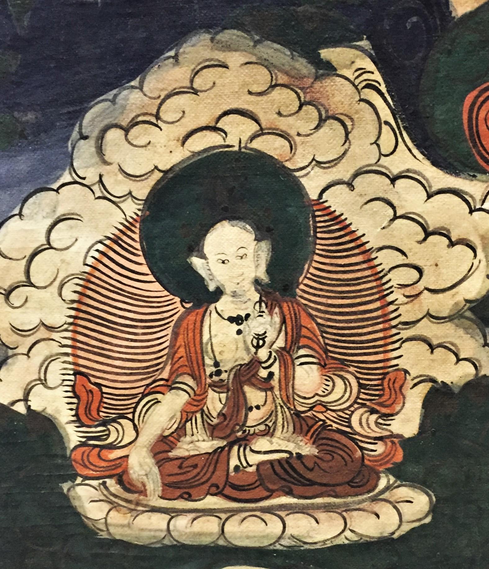 Mid-19th Century Deeds of Manjushri, Tibetan Thangka Natural Pigments on Cotton Painting