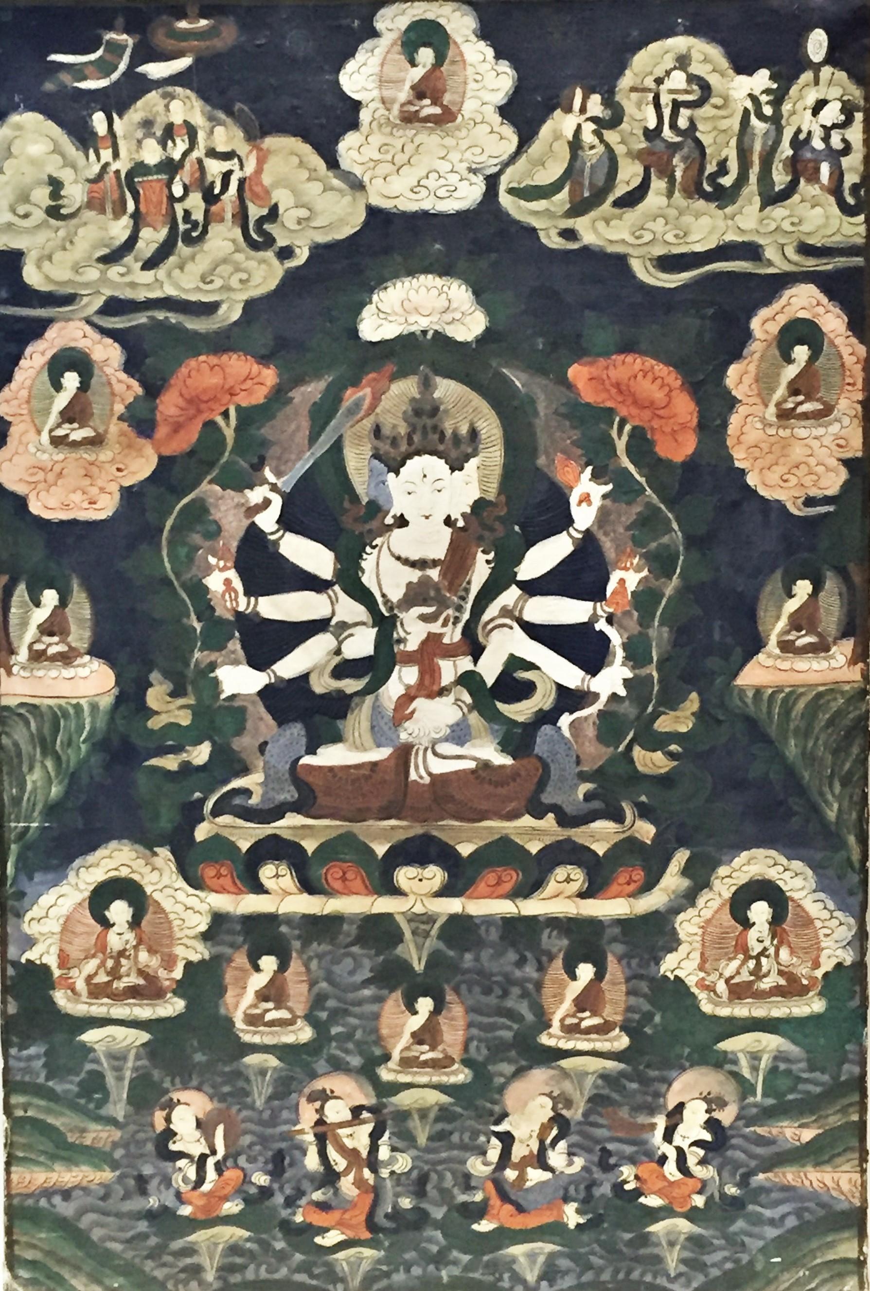 Deeds of Manjushri, Tibetan Thangka Natural Pigments on Cotton Painting 2