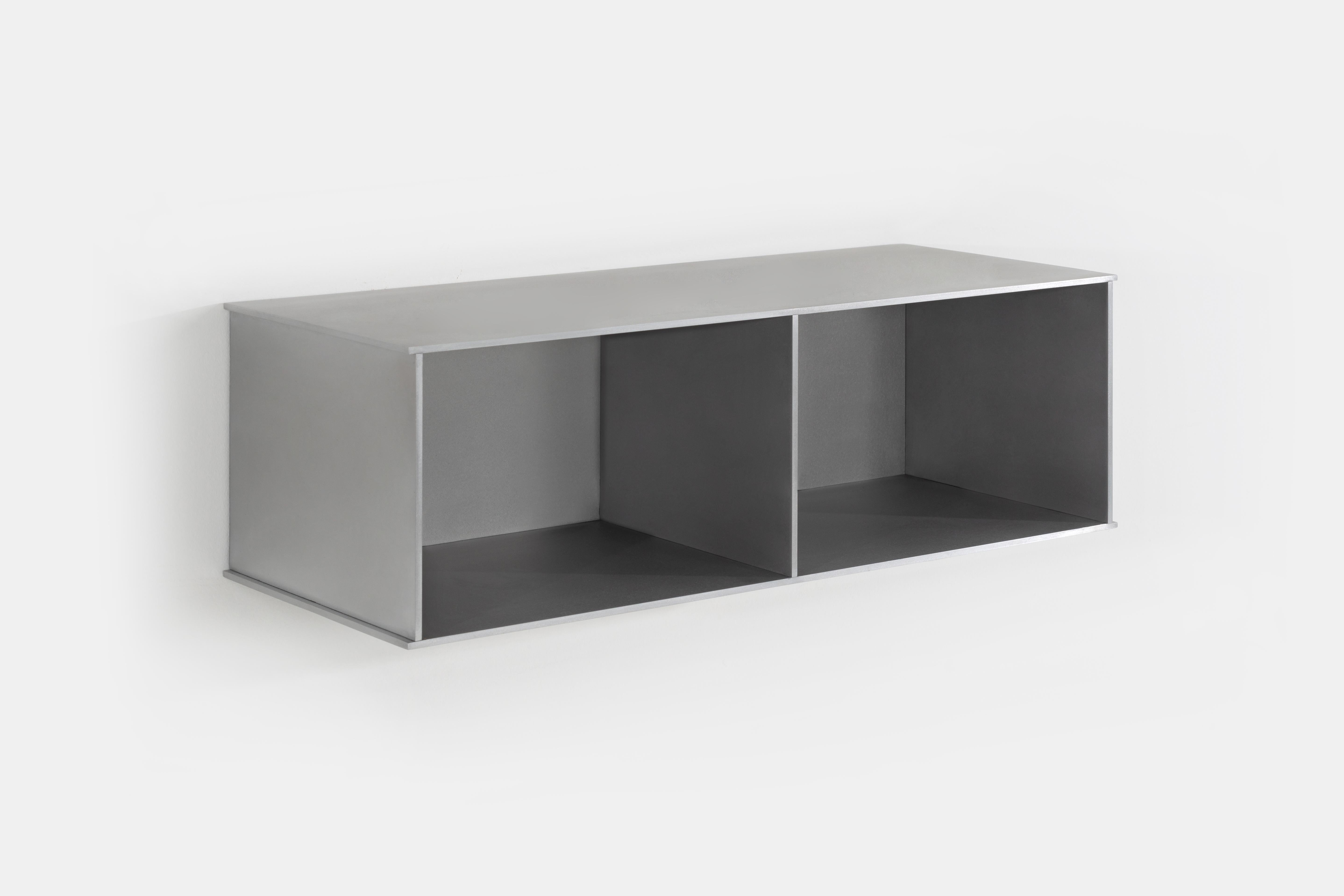 Minimalist Deep 2G Wall-Mounted Shelf Console in Waxed Aluminum Plate by Jonathan Nesci For Sale