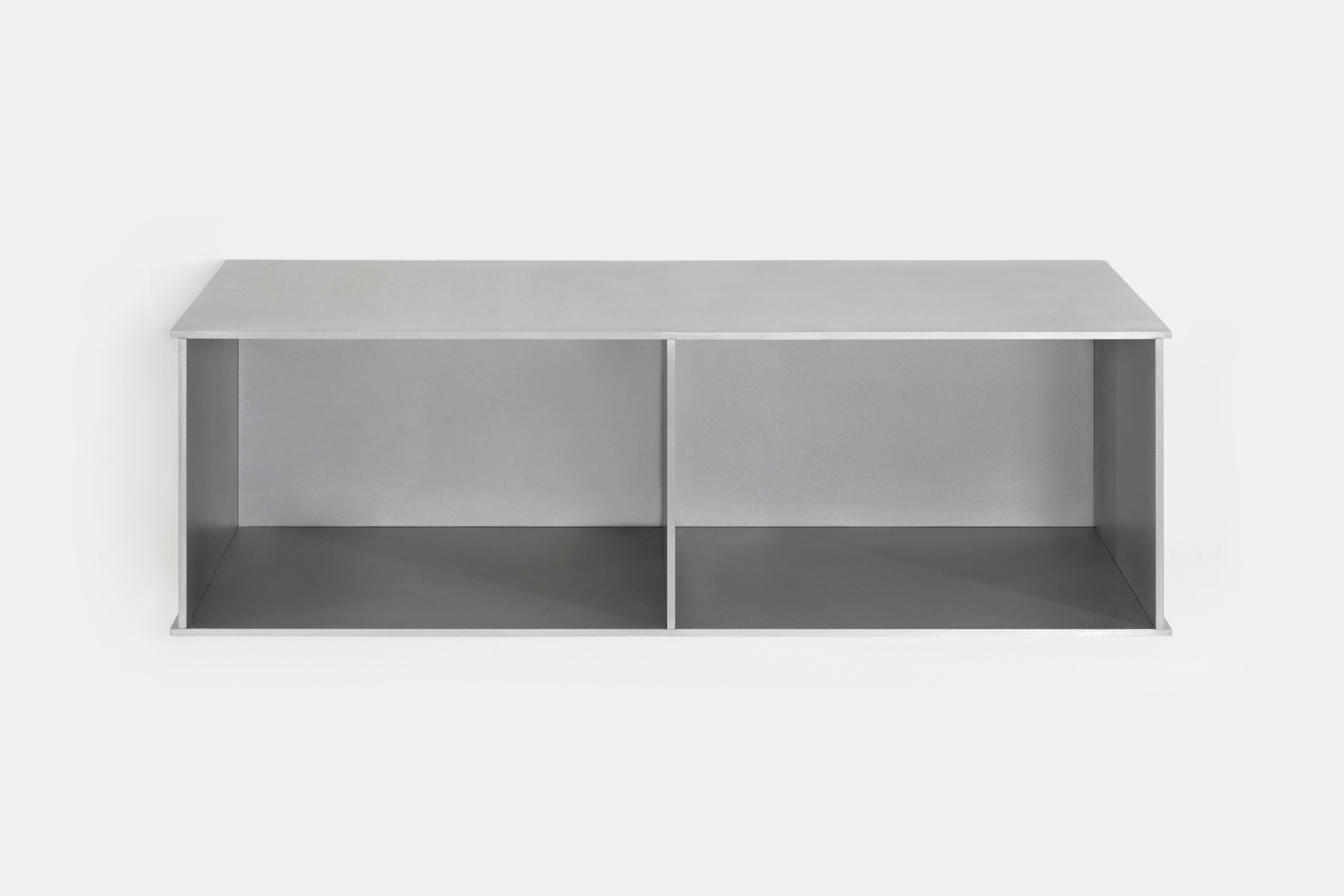 North American Deep 2G Wall-Mounted Shelf Console in Waxed Aluminum Plate by Jonathan Nesci For Sale