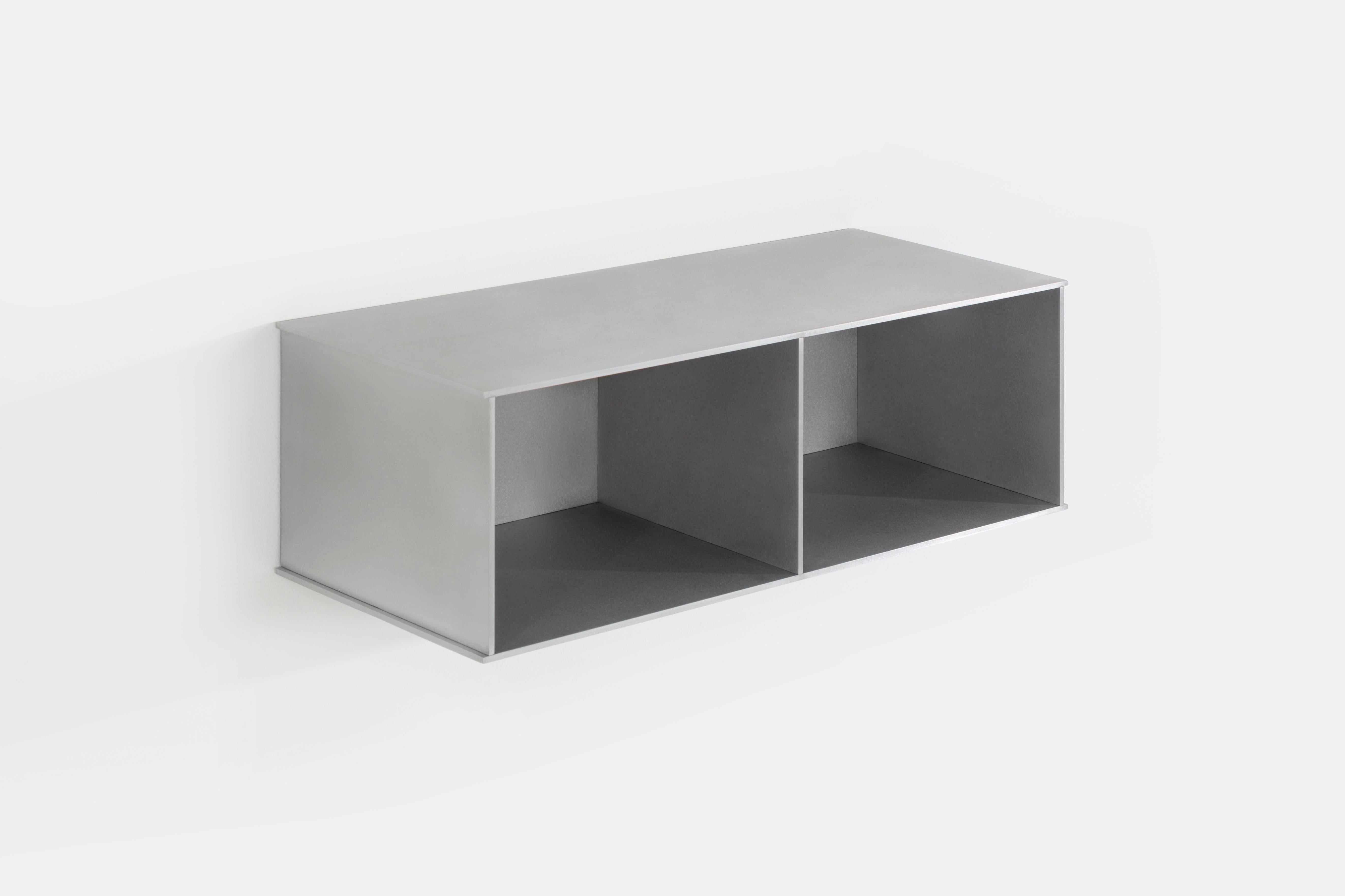 Welded Deep 2G Wall-Mounted Shelf Console in Waxed Aluminum Plate by Jonathan Nesci For Sale